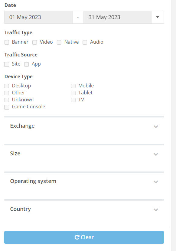 Media Planner available filters